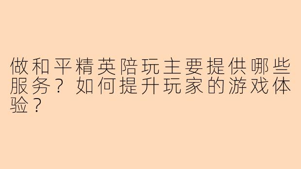 做和平精英陪玩主要提供哪些服务？如何提升玩家的游戏体验？