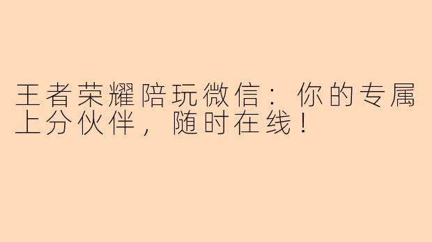 王者荣耀陪玩微信：你的专属上分伙伴，随时在线！
