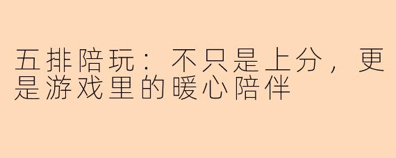 五排陪玩：不只是上分，更是游戏里的暖心陪伴
