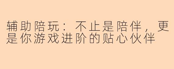 辅助陪玩：不止是陪伴，更是你游戏进阶的贴心伙伴