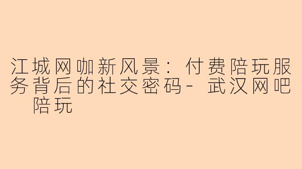 江城网咖新风景：付费陪玩服务背后的社交密码-武汉网吧 陪玩