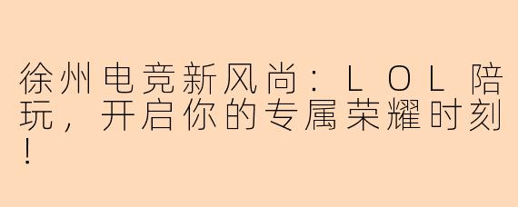 徐州电竞新风尚：LOL陪玩，开启你的专属荣耀时刻！