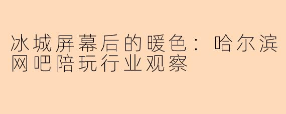 冰城屏幕后的暖色：哈尔滨网吧陪玩行业观察