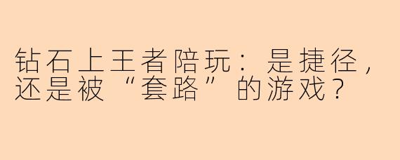 钻石上王者陪玩：是捷径，还是被“套路”的游戏？