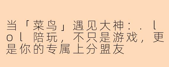 当「菜鸟」遇见大神：.lol陪玩，不只是游戏，更是你的专属上分盟友