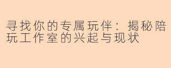 寻找你的专属玩伴：揭秘陪玩工作室的兴起与现状