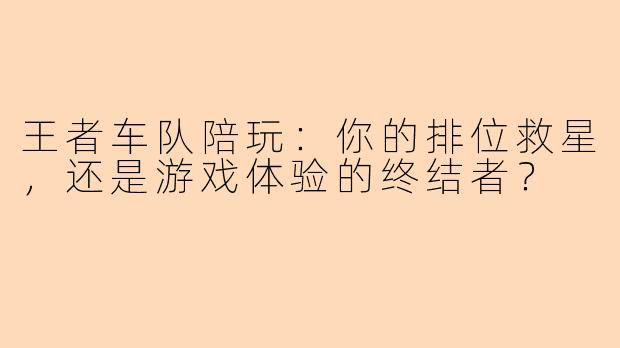 王者车队陪玩：你的排位救星，还是游戏体验的终结者？