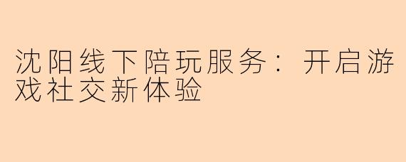 沈阳线下陪玩服务:开启游戏社交新体验