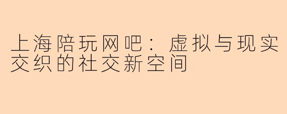 上海陪玩网吧：虚拟与现实交织的社交新空间