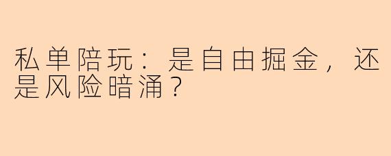 私单陪玩:是自由掘金,还是风险暗涌?