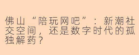 佛山“陪玩网吧”:新潮社交空间,还是数字时代的孤独解药?