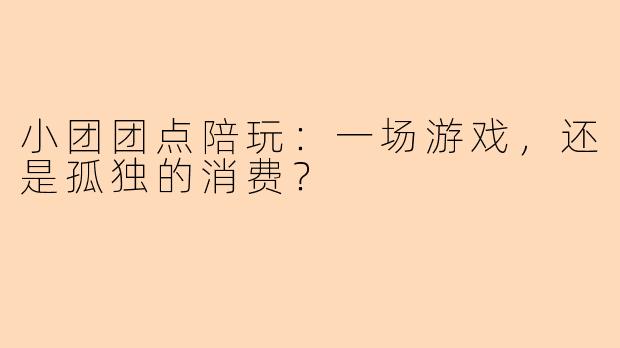 小团团点陪玩：一场游戏，还是孤独的消费？