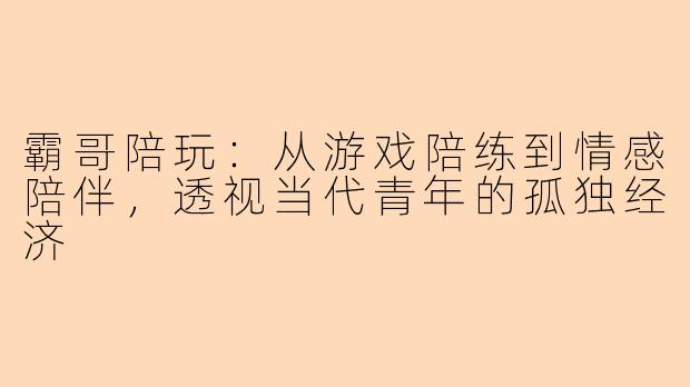 霸哥陪玩:从游戏陪练到情感陪伴,透视当代青年的孤独经济
