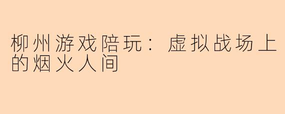 柳州游戏陪玩：虚拟战场上的烟火人间