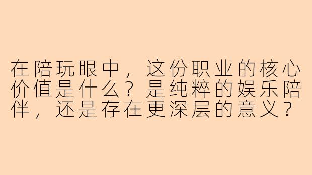 在陪玩眼中，这份职业的核心价值是什么？是纯粹的娱乐陪伴，还是存在更深层的意义？