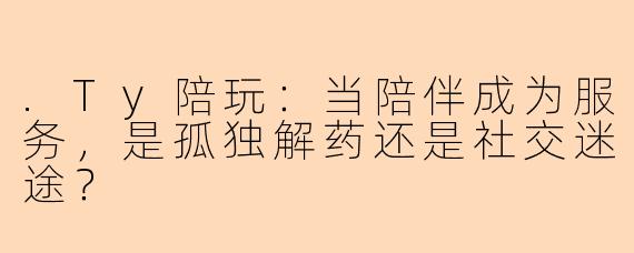.Ty陪玩:当陪伴成为服务,是孤独解药还是社交迷途?