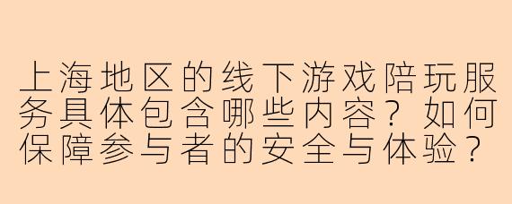 上海地区的线下游戏陪玩服务具体包含哪些内容?如何保障参与者的安全与体验?