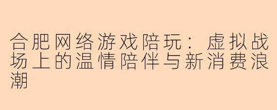 合肥网络游戏陪玩：虚拟战场上的温情陪伴与新消费浪潮