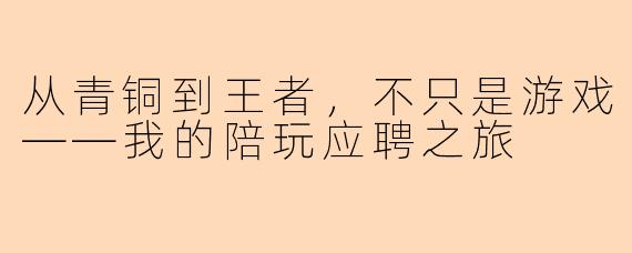 从青铜到王者，不只是游戏——我的陪玩应聘之旅