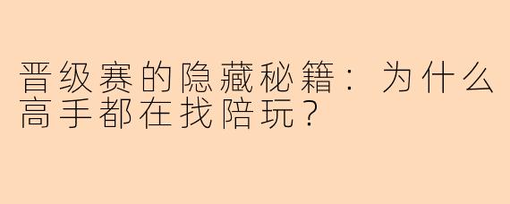 晋级赛的隐藏秘籍:为什么高手都在找陪玩?