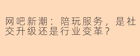 网吧新潮：陪玩服务，是社交升级还是行业变革？