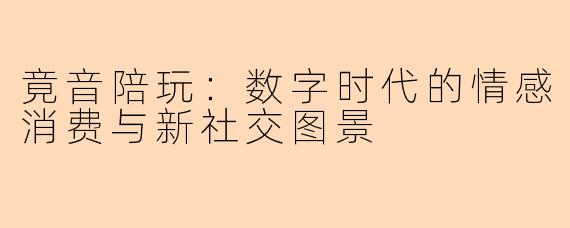 竟音陪玩:数字时代的情感消费与新社交图景