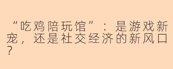 “吃鸡陪玩馆”：是游戏新宠，还是社交经济的新风口？