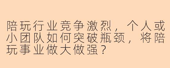 陪玩行业竞争激烈，个人或小团队如何突破瓶颈，将陪玩事业做大做强？