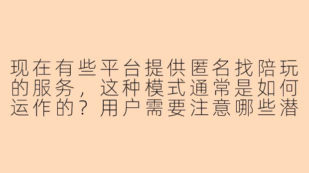 现在有些平台提供匿名找陪玩的服务，这种模式通常是如何运作的？用户需要注意哪些潜在问题？