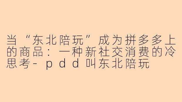 当“东北陪玩”成为拼多多上的商品:一种新社交消费的冷思考-pdd叫东北陪玩