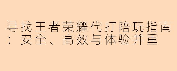 寻找王者荣耀代打陪玩指南:安全、高效与体验并重