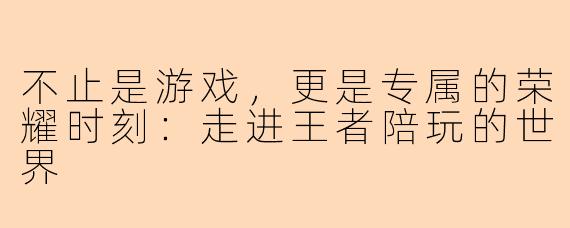 不止是游戏，更是专属的荣耀时刻：走进王者陪玩的世界