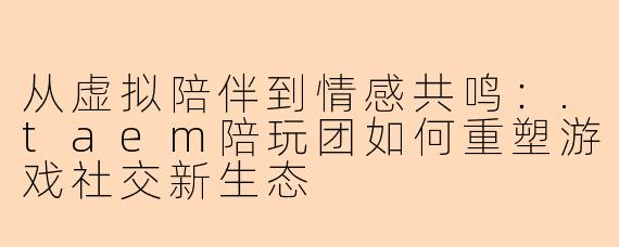 从虚拟陪伴到情感共鸣:.taem陪玩团如何重塑游戏社交新生态