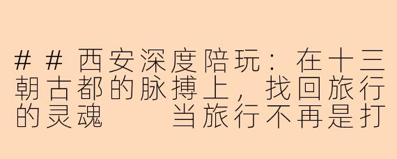 ##西安深度陪玩：在十三朝古都的脉搏上，找回旅行的灵魂

当旅行不再是打卡：一位西安深度陪玩师眼中的长安十二时辰