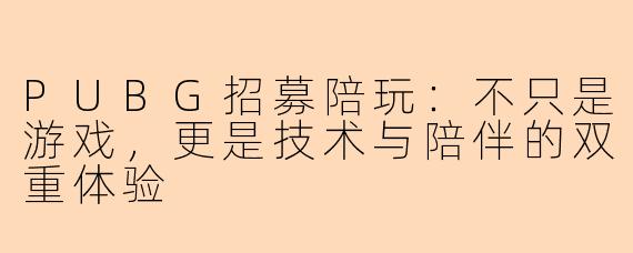PUBG招募陪玩：不只是游戏，更是技术与陪伴的双重体验