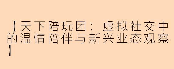【天下陪玩团：虚拟社交中的温情陪伴与新兴业态观察】