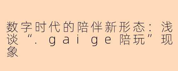 数字时代的陪伴新形态:浅谈“.gaige陪玩”现象