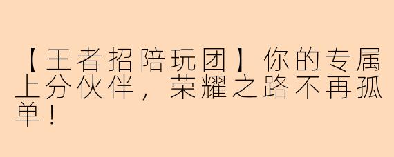 【王者招陪玩团】你的专属上分伙伴，荣耀之路不再孤单！