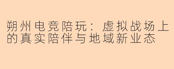 朔州电竞陪玩：虚拟战场上的真实陪伴与地域新业态