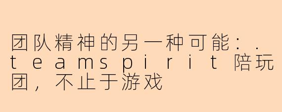 团队精神的另一种可能：.teamspirit陪玩团，不止于游戏