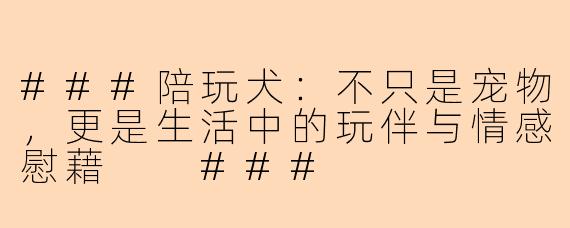 ###陪玩犬：不只是宠物，更是生活中的玩伴与情感慰藉

###