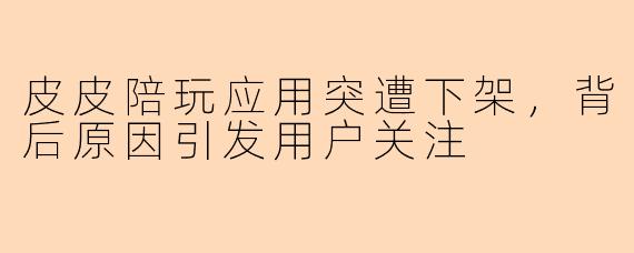 皮皮陪玩应用突遭下架，背后原因引发用户关注