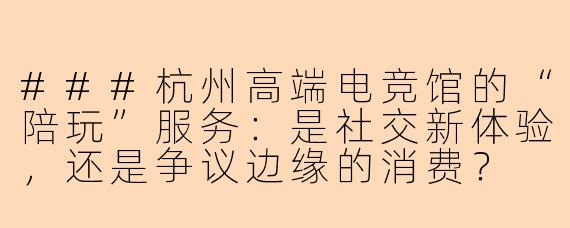 ###杭州高端电竞馆的“陪玩”服务：是社交新体验，还是争议边缘的消费？

###