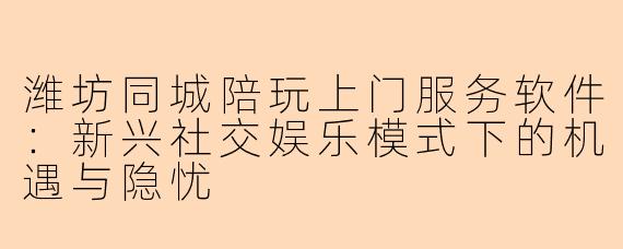 潍坊同城陪玩上门服务软件：新兴社交娱乐模式下的机遇与隐忧