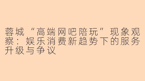 蓉城“高端网吧陪玩”现象观察:娱乐消费新趋势下的服务升级与争议