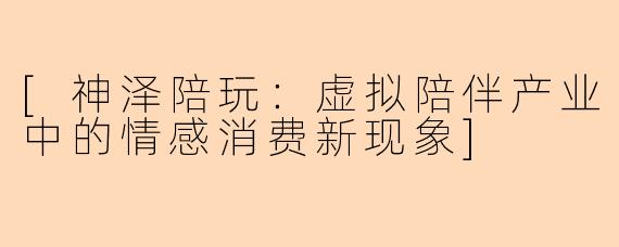 [神泽陪玩：虚拟陪伴产业中的情感消费新现象]