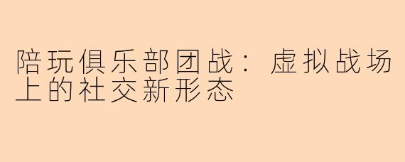 陪玩俱乐部团战：虚拟战场上的社交新形态