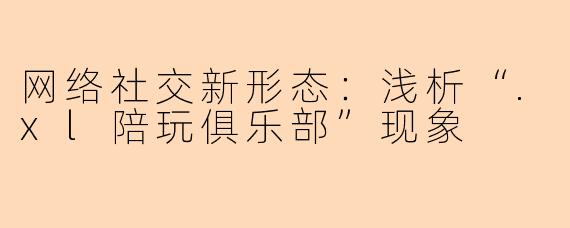网络社交新形态:浅析“.xl陪玩俱乐部”现象