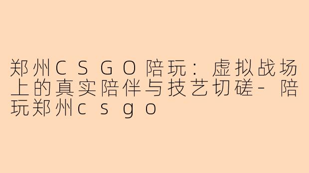 郑州CSGO陪玩：虚拟战场上的真实陪伴与技艺切磋-陪玩郑州csgo