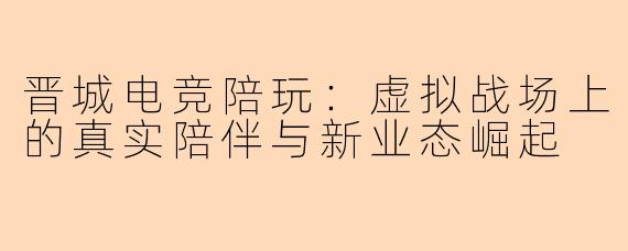 晋城电竞陪玩：虚拟战场上的真实陪伴与新业态崛起